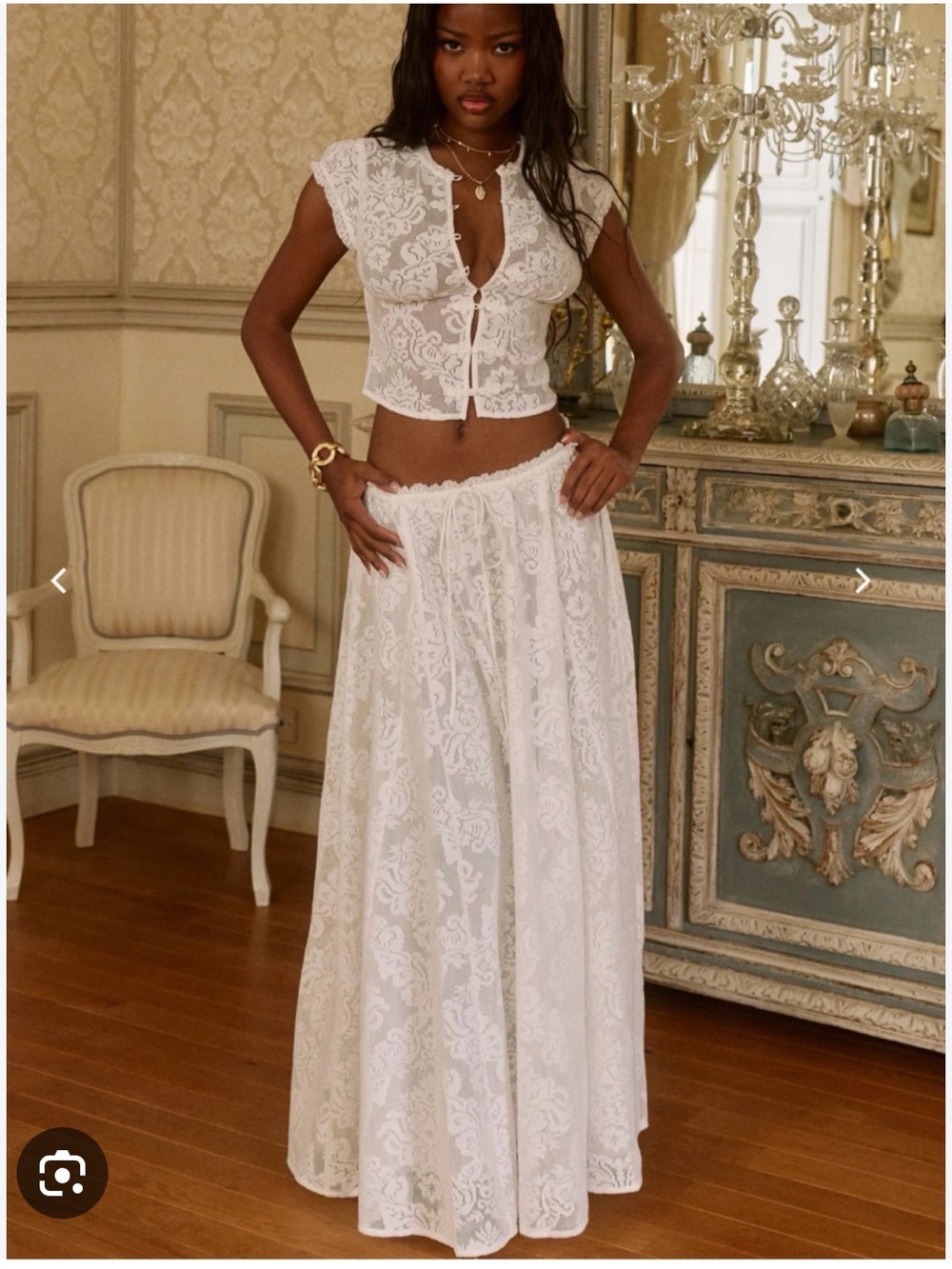 SET White Lace Maxi Skirt & top set for Women - Elegant Boho Maxi